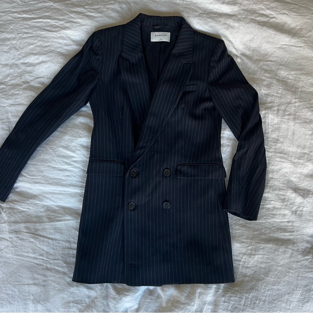 Aritzia Babaton Pinstripe Navy Blazer Dress - Size 6 - Like New